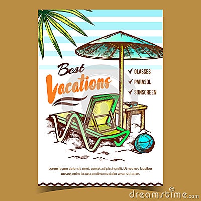 Best Vacations On Beach Advertising Poster Vector Vector Illustration