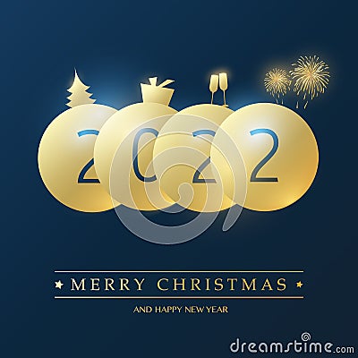 Best Wishes for Christmas and Winter Holidays - Golden and Dark Blue Happy New Year Card Background Design with Round Numerals Vector Illustration