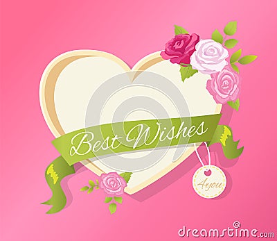 Best Wishes Heart Shape Greeting Card Empty Frame Vector Illustration