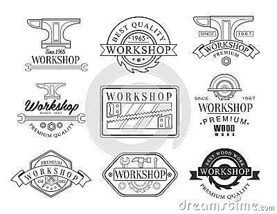 Best Wood Workshop Set Of And Emblems Vector Illustration