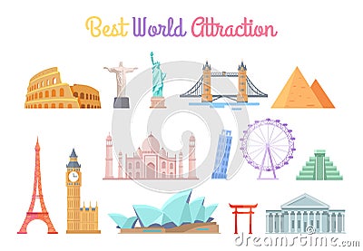 Best World Attractions Set Vector Illustration Vector Illustration