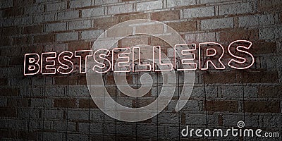 BESTSELLERS - Glowing Neon Sign on stonework wall - 3D rendered royalty free stock illustration Cartoon Illustration