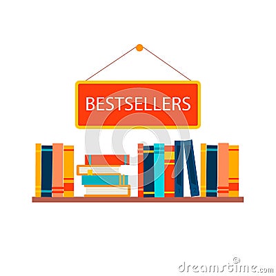 Bestsellers sign in bookstore Vector Illustration