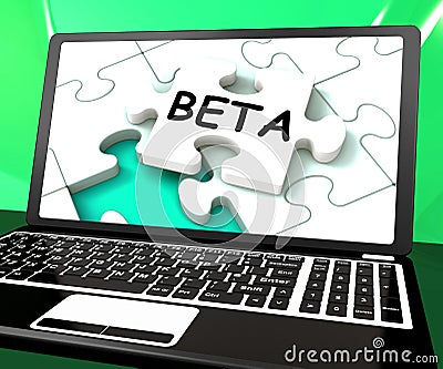 Beta Laptop Shows Online Demo Internet Software Or Development Stock Photo