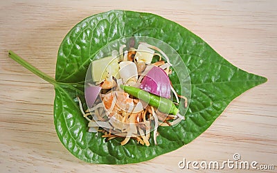 Betel Leaf Wrapped Bite Size of Thai Appetizer Stock Photo