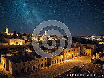 Bethlehem s Night A Serene Stable under Starry Skies.AI Generated Stock Photo