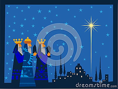 Shining star of Bethlehem and the Three wise men, vector illustration Vector Illustration