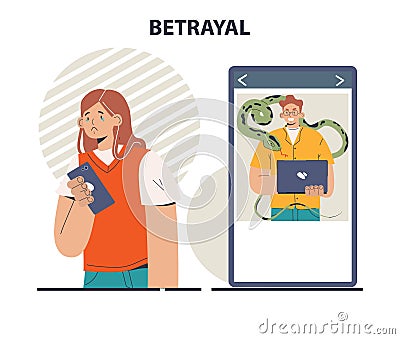 Betrayal concept. Dishonest partnership or fake agreement. Hidden threat. Vector Illustration