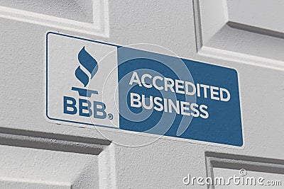 Better Business Bureau accredited business. The BBB is a nonprofit organization whose mission is to focus on advancing trust Editorial Stock Photo