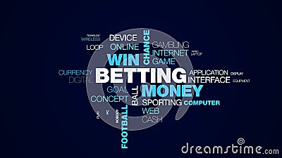 Betting money win chance sport competition gamble bet luck football winner animated word cloud background in uhd 4k 3840 Stock Photo