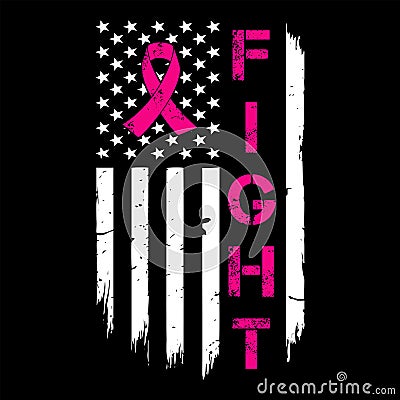 Awareness Ribbon - Breast Cancer awareness American Distressed Flag vector t shirt design Vector Illustration