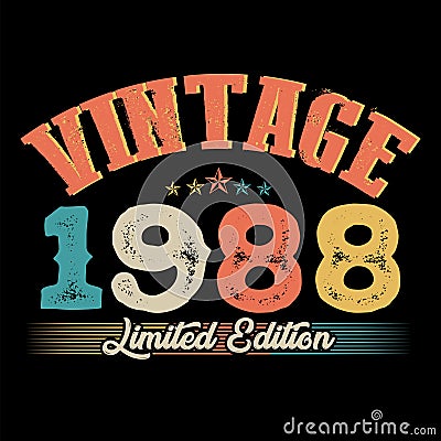 1988 vintage retro t shirt design, vector, black background Vector Illustration
