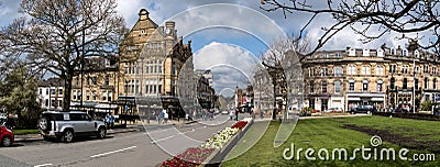 The Bettys Tea Room and cafe with floral display in Prospect Square, Harrogate, North Yorkshire Editorial Stock Photo