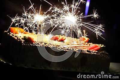 A beutiful Birthday cake sparkling Stock Photo