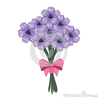 Beutiful flowers bouquet with bowtie Vector Illustration
