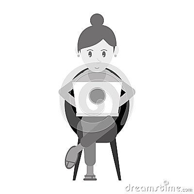 Beutiful girl using laptop sitting monochromatic Vector Illustration