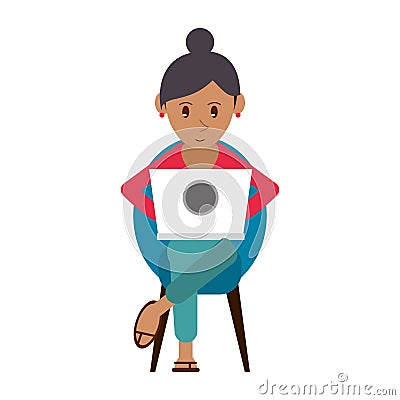 Beutiful girl using laptop sitting Vector Illustration