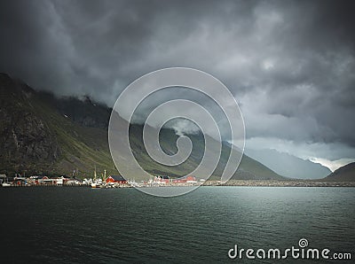 Beutiful Lofoten islands, traditional red houses Stock Photo