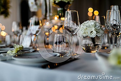 Beutiful setup of wine glasess for dinner, party, weddings or chrismas Stock Photo