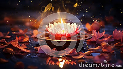 Beutiful water lily floating on the dark sparkling background Stock Photo