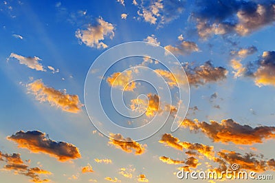 Beutifull sunset cloudy sky with yellow clouds Stock Photo