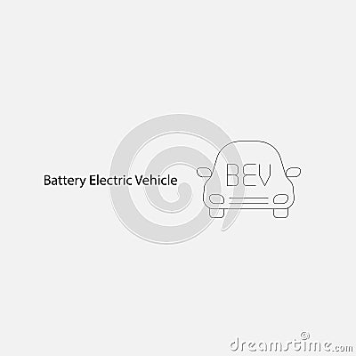BEV,EV,Battery Electric Vehicle Icon.Electric car icon and charger station. Battery power plug.Home Charging.Solid State Battery. Stock Photo