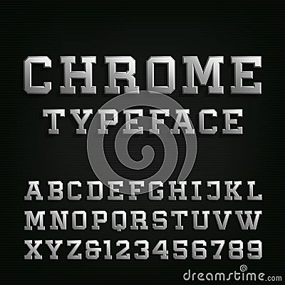 Beveled Chrome Alphabet Vector Font. Vector Illustration