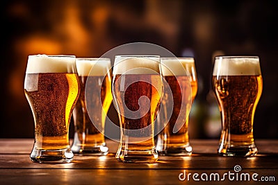 beverage beer alcohol gold pint foam drink lager glass pub. Generative AI. Stock Photo