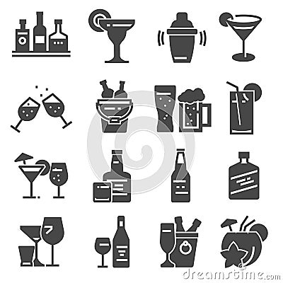 Beverage, bold, alcohol icons set. Vector illustrations Stock Photo