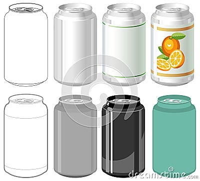 Beverage can in different styles Vector Illustration