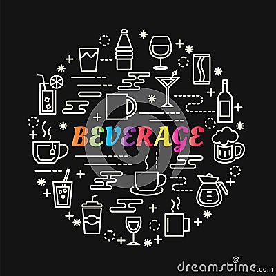 Beverage colorful gradient with line icons set Vector Illustration