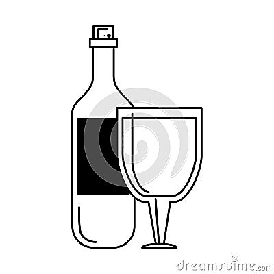 Beverage liqueur and drink cartoon in black and white Vector Illustration