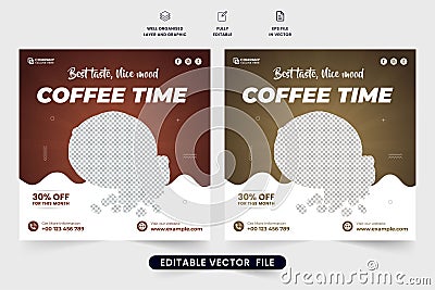 Beverage promotional template design with chocolate color backgrounds. Coffee advertisement poster vector with abstract shapes. Vector Illustration