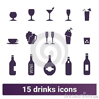 Beverages, Cocktails And Coffee Vector Icons Vector Illustration