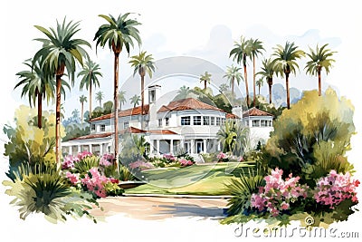 Beverly Hills clip art watercolor illustration Cartoon Illustration
