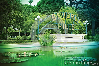 Beverly Hills sign at Beverly Gardens Park, Los Angeles Editorial Stock Photo