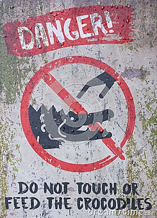 Beware of the crocodiles sign Editorial Stock Photo