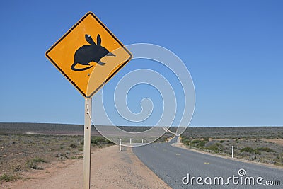 Beware of the Hopping Mice road sign in Western Australia Stock Photo