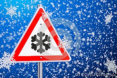 Beware of ice or snow, road sign. 3D rendering Stock Photo