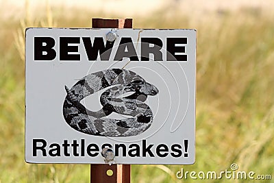 Beware Rattlesnakes Sign Stock Photo