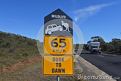 Beware of the wildlife road sign in Tasmania Australia Stock Photo