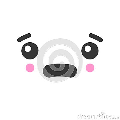 Bewildered kawaii cute emotion face, emoticon vector icon Vector Illustration