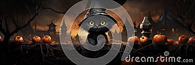 Bewitched Black Cat Perched On A Fence Halloween Stock Photo