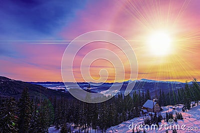 Bewitching winter landscape of mountains Stock Photo