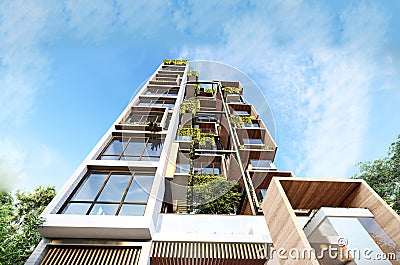 Beyond Boundaries Exploring the Innovative Exterior Design of 3D Rendered Multi-Storied Luxury Apartments Stock Photo
