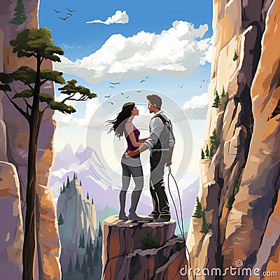 Beyond Limits: An Outdoor Rock Climbing Experience - Vibrant Digital Illustration Cartoon Illustration
