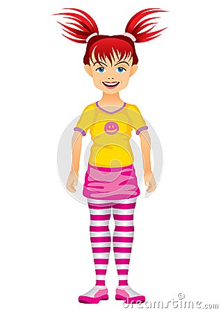 The young slim girl in yellow and pink clothes Vector Illustration