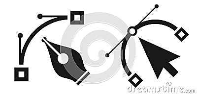 Bezier curve line and anchor points, vectoral graphics icon Vector Illustration