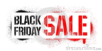 Stencil Black Friday Sale inscription. Christmas sell-out. Dark and red graffiti print on white background. Vector design street a Vector Illustration