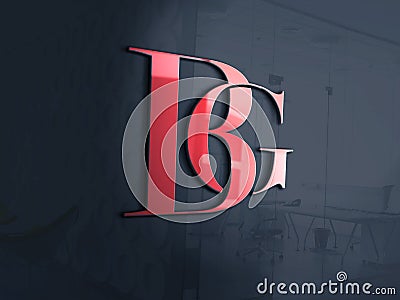 BG 3d logo designes with glass mokeup Editorial Stock Photo